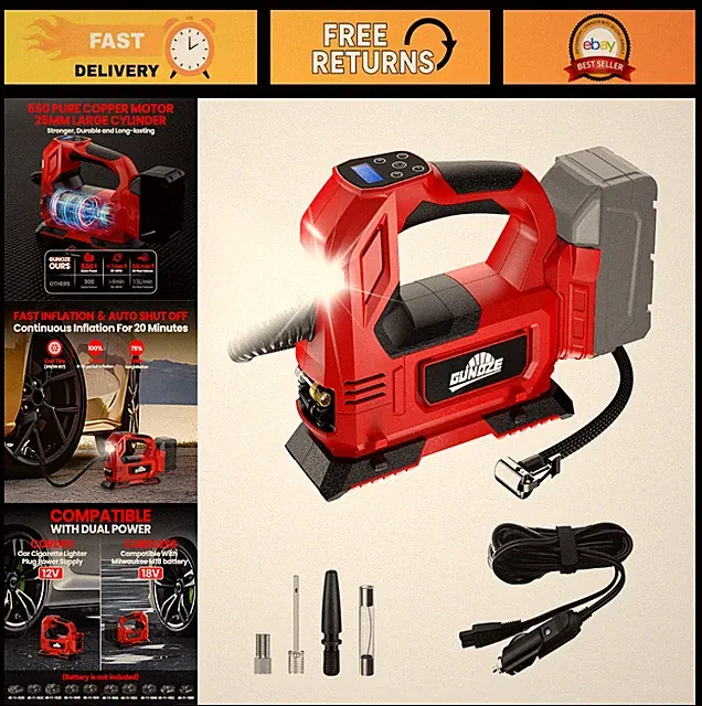 150PSI Cordless Tire Inflator Air Compressor - Portable Handheld Pump with LED L