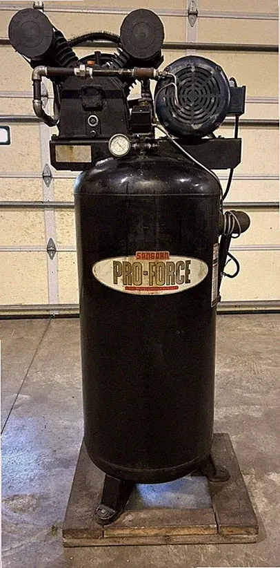 5HP Sanborn Pro-Force Vertical Air Compressor 145 PSI Twin Cylinder