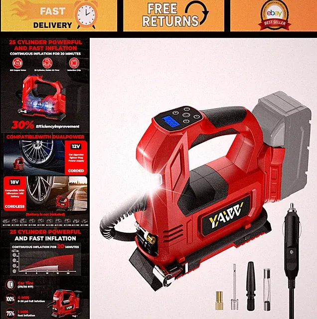 Cordless Tire Inflator 160PSI Portable Air Compressor with LED Light & Digital G