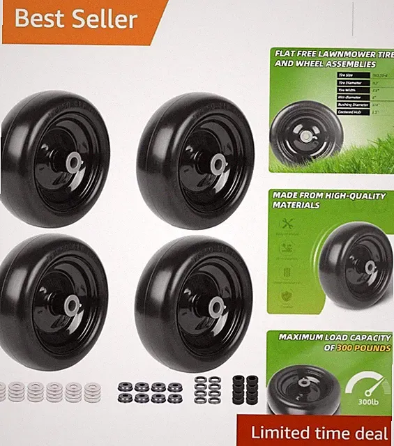 Eco-Friendly 4-Pack Flat Free 9x3.50-4 Tires - Heavy-Duty for Lawn & Garden Use