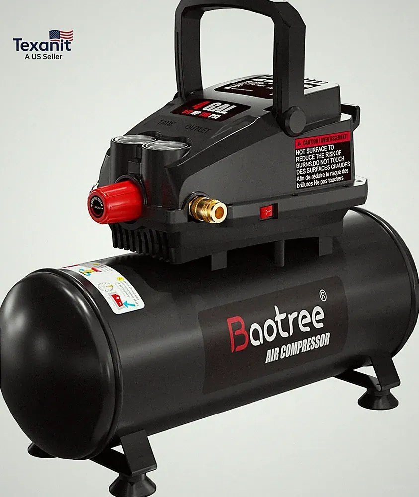 Portable Air Compressor, 4 Gallon Max 110PSI Oil Free Air Compressor Tank, 0.5HP
